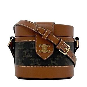 Celine Shoulder Bag Tambour Brown Triomphe Canvas